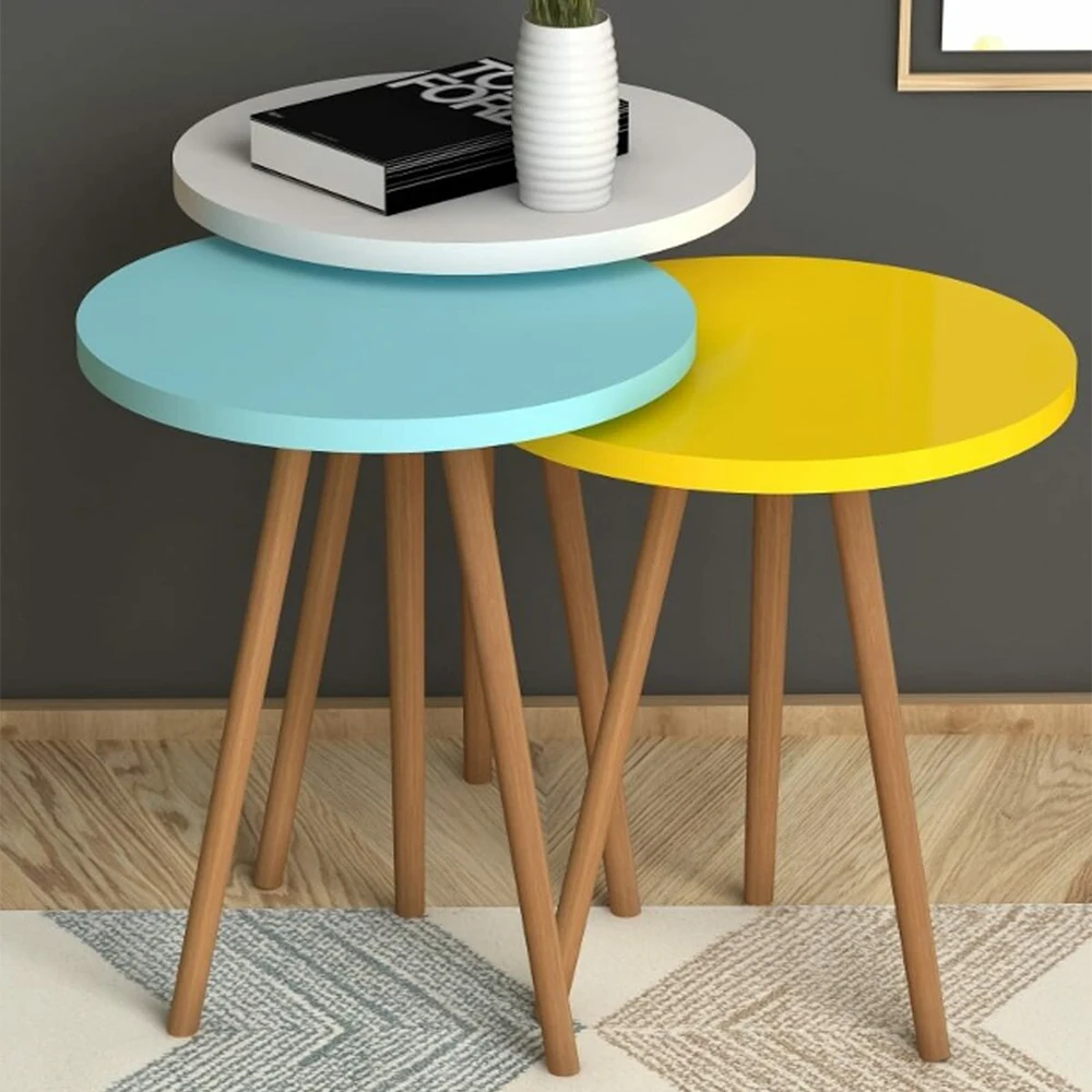 Coffee Table 3 Pieces Side Table Tea Coffee Service Table Round Living Room, Coffee Table with Quality and Useful Wood Legs