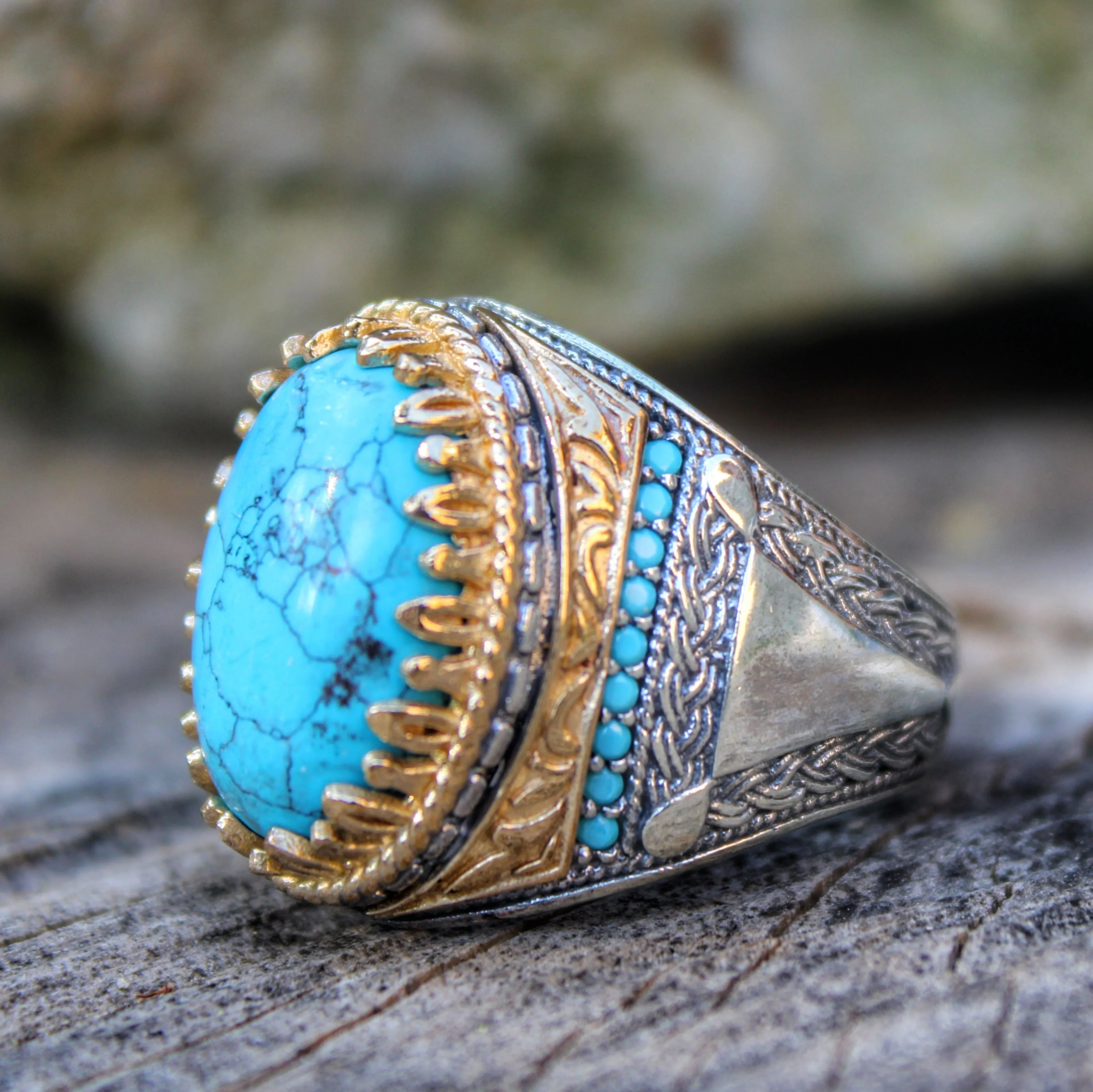 Real Pure 925 Sterling silver ring real turquoise stone hand made made in turkey luxury and trendy model vintage style new model