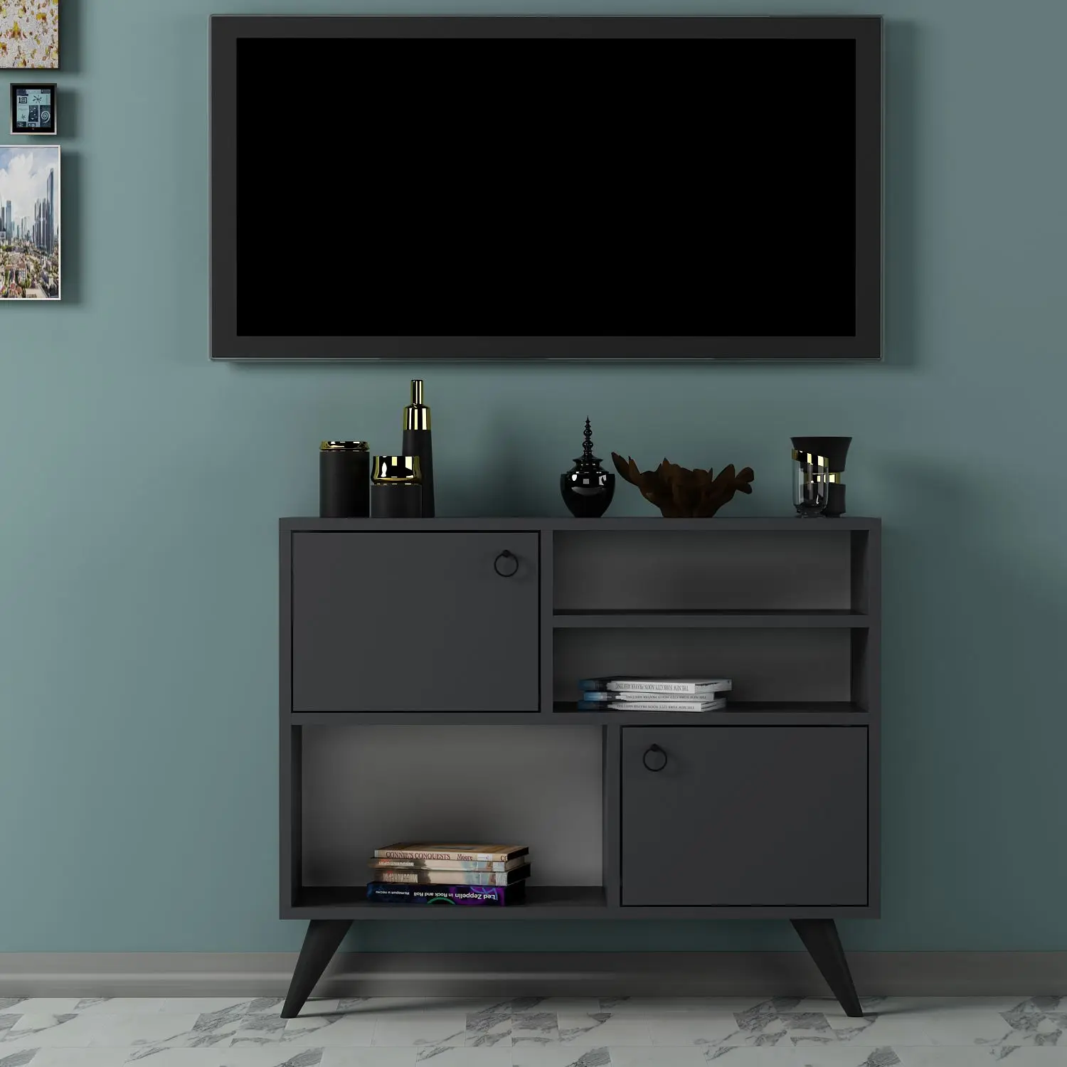 Modenr tvunit furniture living room furniture Tvunit Modern Shelf Anthracite Metal Legs UBBU HOME Last 1 Product Special Price