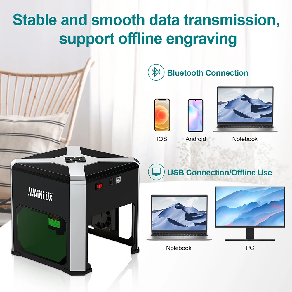 Imagem -02 - Wainlux-mini Gravação a Laser e Máquina de Corte k6 3000mw 0.05 mm Foco Fixo Conexão bt Portátil para Madeira Couro