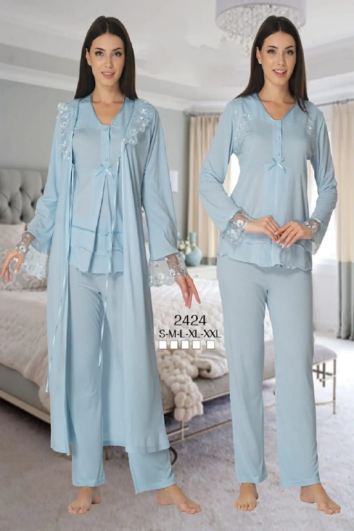 Effort Pajamas Women Ecru Long Sleeve Maternity Pajamas Set Dressing Gown