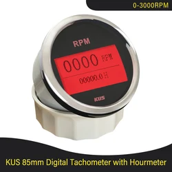 KUS 85mm Outboard Diesel Engine Tachometer 3K RPM 4K RPM 6K RPM 8K RPM with LED Digital Hour Meter Motor Generator Tach Gauge