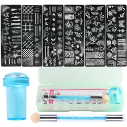 9 pz/Set Nail Art Stamping Plates Silicone Stamper Scaper Stamping Printing Brush Polish Nail Tem piatti per strumenti di Manicure fai da te