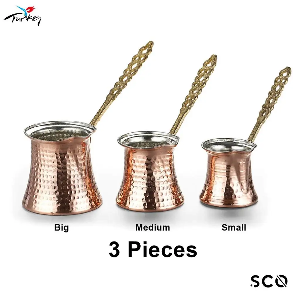 

Anatolian Turkish Coffee Pot 3 Piece Set Real Copper High Quality Coffee Pot Arabic Tea Coffee Espresso Pots Handmade Good Quali