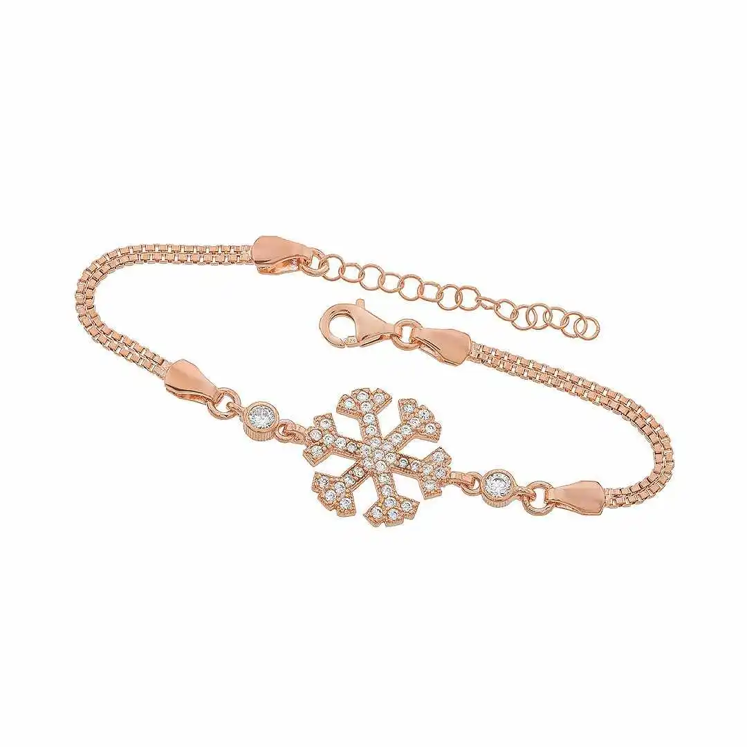 925 Sterling Silver Women Wristband Bracelet Snowflake Gift Birthday Precious Stylish Chain Luxury