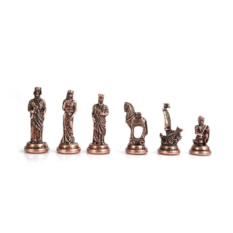 Historical Handmade Antique Copper Troy Figures Metal Chess Pieces King 6cm (Board is Not Included, only 32 Chess Pieces)