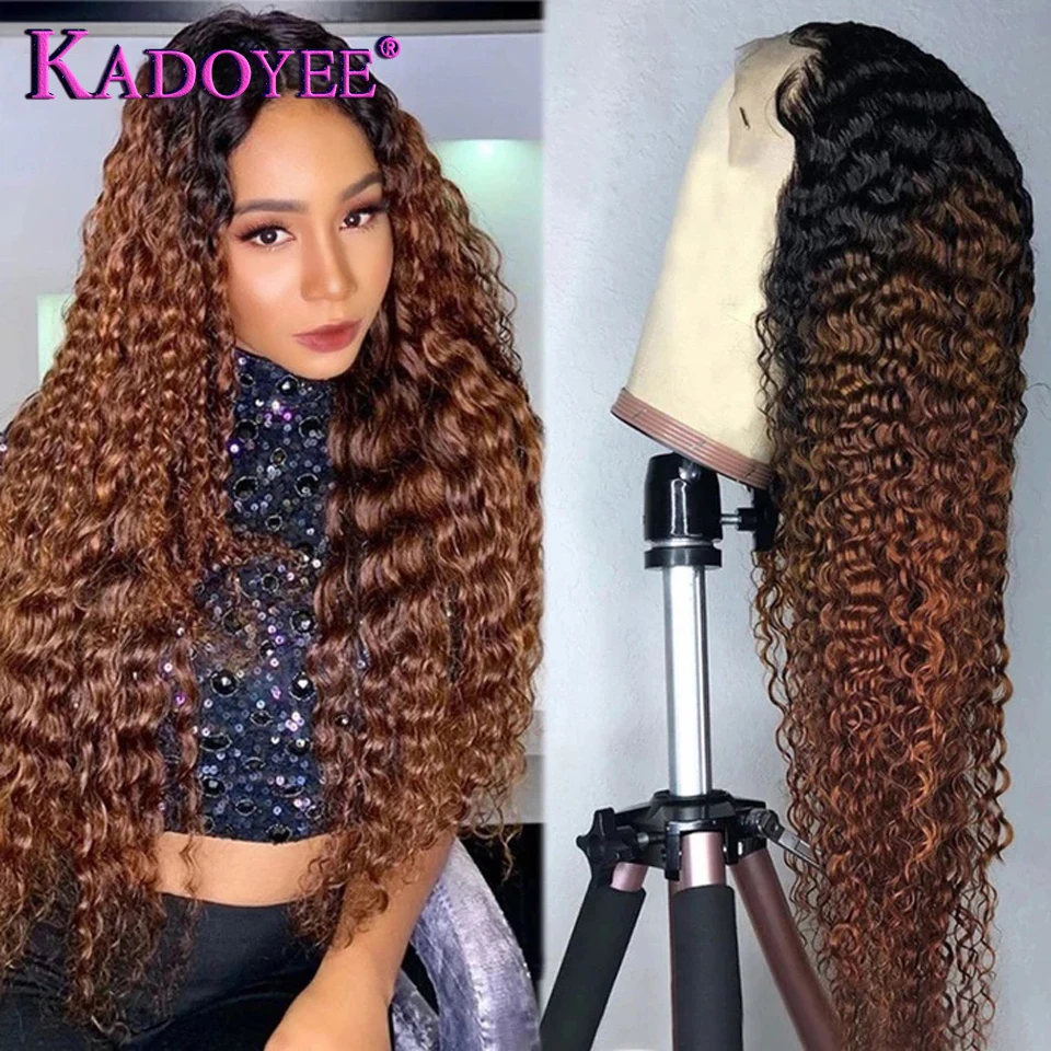 1B/30 Ombre Curly Lace Front Wig Human Hair Wig With Baby Hair Brown Colored Wig Brazilian Kinky Curly 13x4 Lace Front Wigs Remy