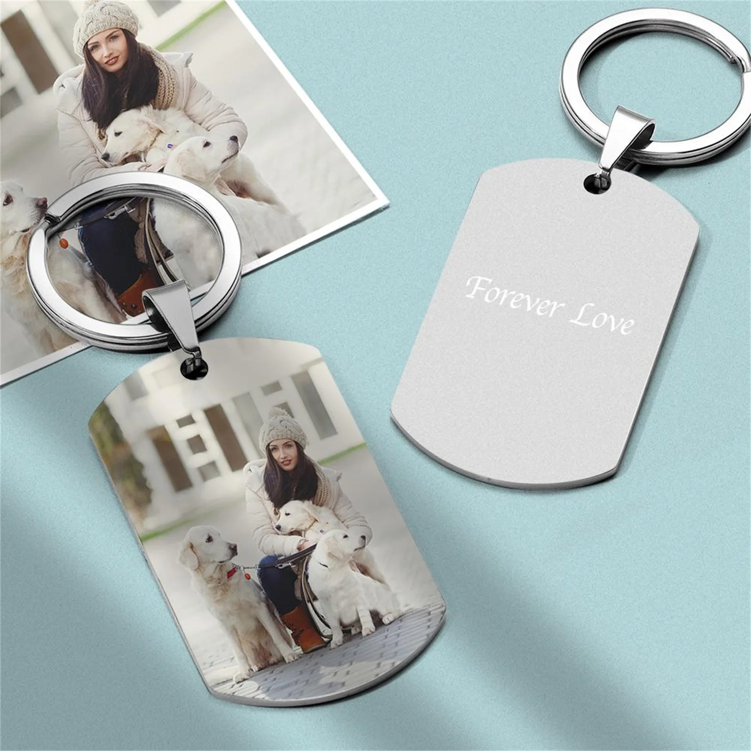 

Personalized Photo Keychain Engraved Stainless Steel Color Printing Custom Picture Key Chain KeyRing Jewelry Valentines Day Gift