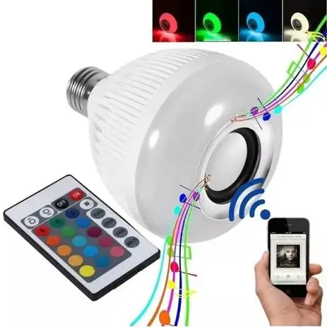 Lampada Caixinha De Som Bluetooth Rgb Led Cores Music Bulb Bulbo Com Controle