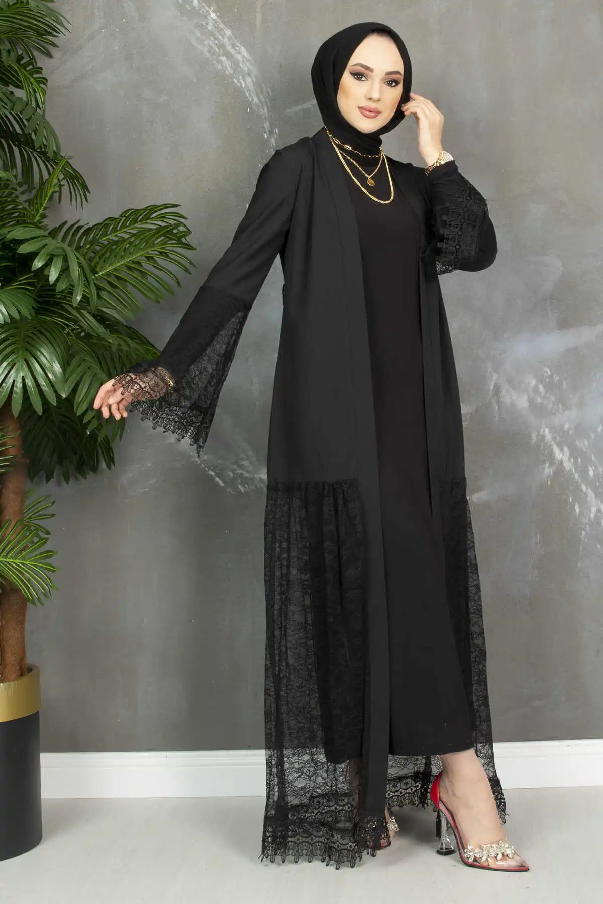 Lace Detail Black Abayas Dubai Luxury Muslim Fashion Dress African Woman Moroccan Wedding Kaftan Evening Turkey Gulf Islam 2022