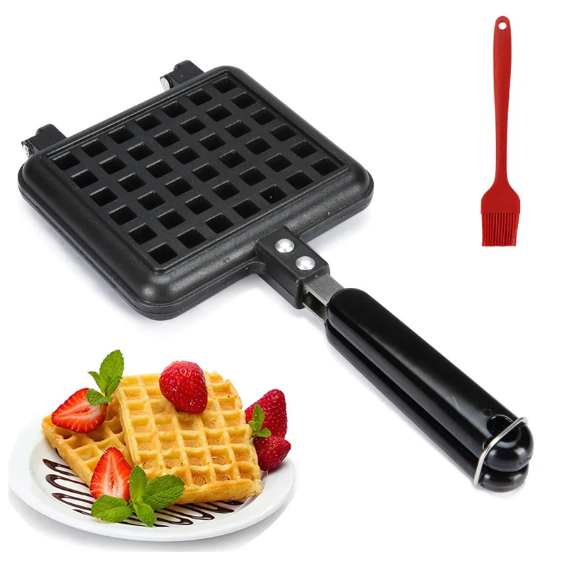 Waffle Pan Iron Nonstick Waffle Maker Pan Gas Stove Top Waffle Skillet Pancake for Sandwich Toaster Breakfast Frying Pan