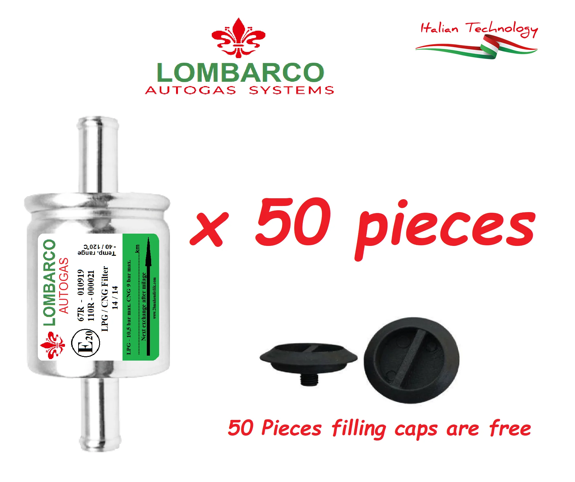 

LPG CNG GPL Lombarco Filters x 50 Pieces Landirenzo Landi TA Type 14x14mm