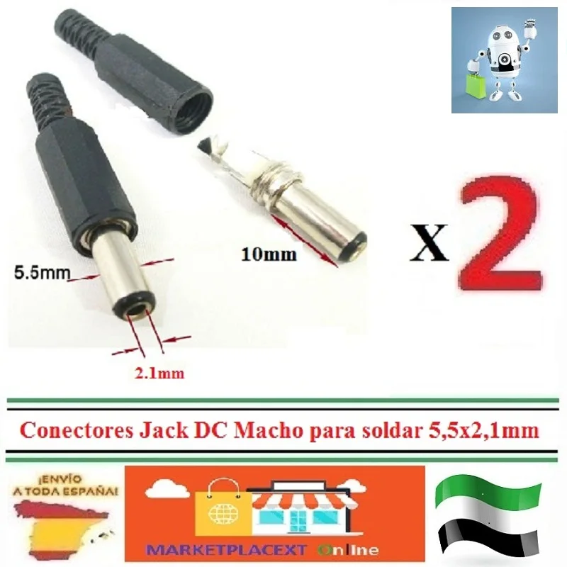 X2 connector DC Jack male 5,5x2,1 9mm Air Power strip strip strip CCTV, from Spain MARKETPLACEXT C18