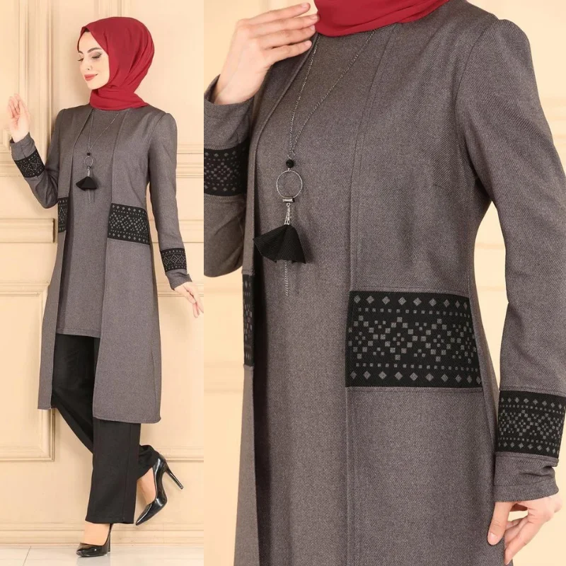 Abaya – ensemble trois pièces et pantalon pour femmes musulmanes, coupe laser, turquie, longue robe musulmane fendue, Kaftan pour ramadan, vêtements