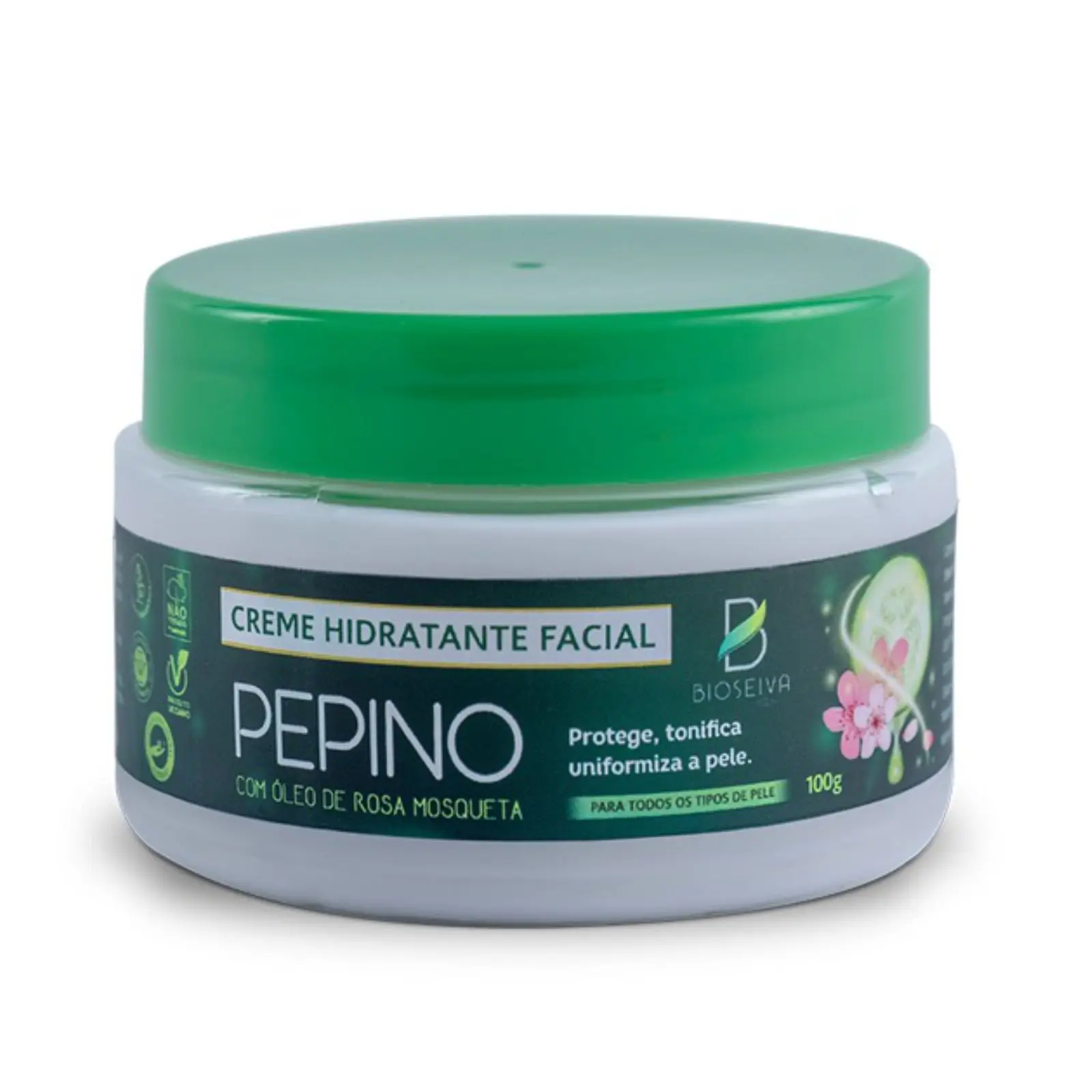 Creme hidratante facial Pepino com óleo de rosa mosqueta 100g