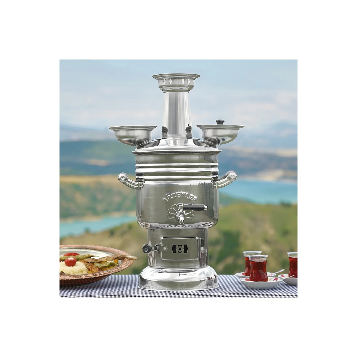 

Tradional Stainless Steel Samovar Wood Burning Charcoal Stylish Pot Stove Tea Kettle Outdoor Camping Accessories Coffee Machine