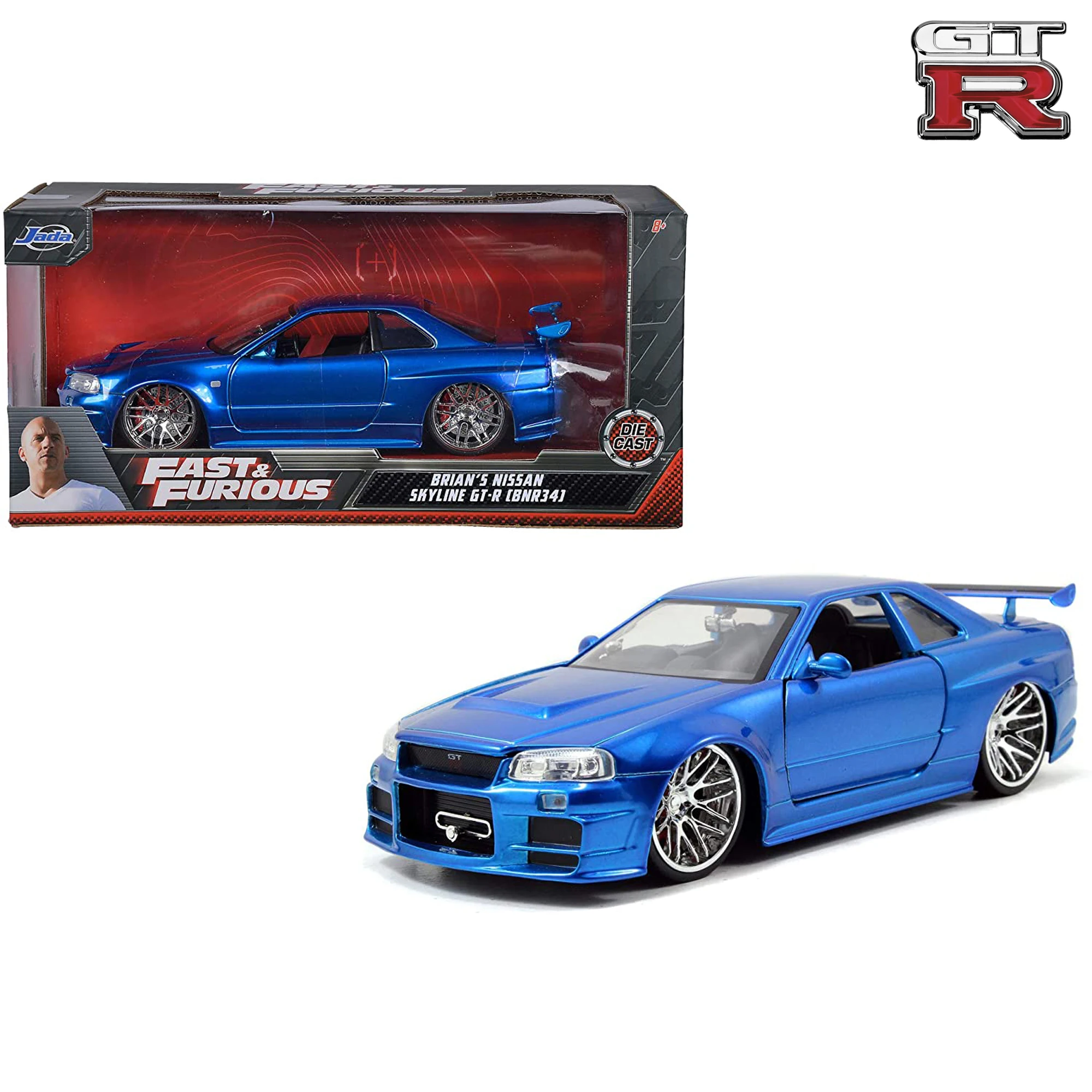 

Jada Fast & Furious – Brian’S 2002 Nissan Skyline GT-R (BNR34) (1:24) Blue Edition JDM Street Drift Super Cars Metal Case Gift