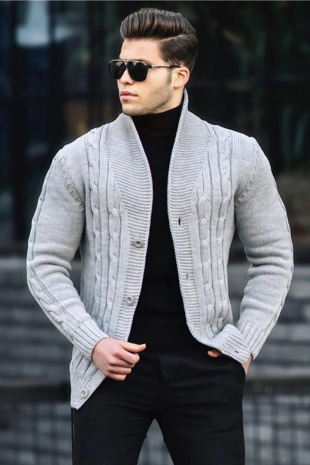 Male Vest Slim Fit Braided Cardigan 65 Cotton 35 Polyester Button Elegant Casual 100 Turkish Fabric of Quality