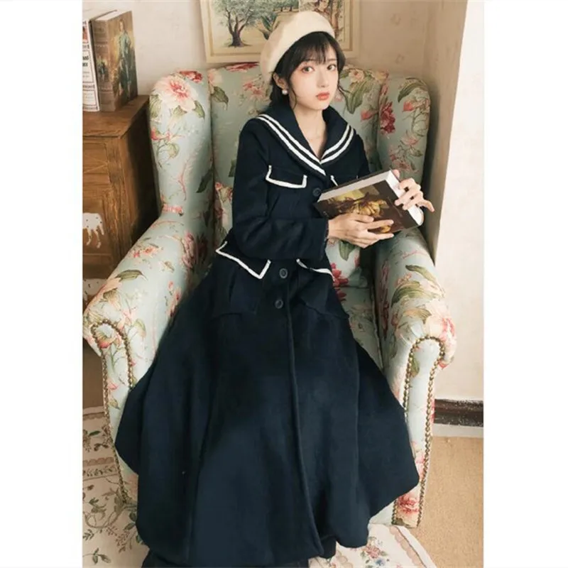 Women's autumn and winter French elegant dress navy collar long sleeve Vestidos Mujer Invierno long thick warm dress