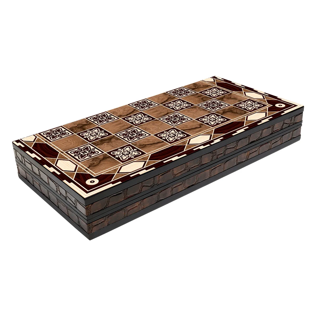 Elegance Motif Wooden Big Size Backgammon Set Outer Edge Leather Entertainment Games With Pieces Dice Checkers Draughts Deck Box