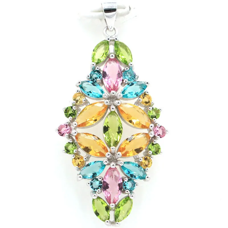 46x23mm Multi Color 5.6g Citrine Peridot Aquamarine Tanzanite Tourmaline For Bride Wedding 925 Solid Sterling Silver Pendant