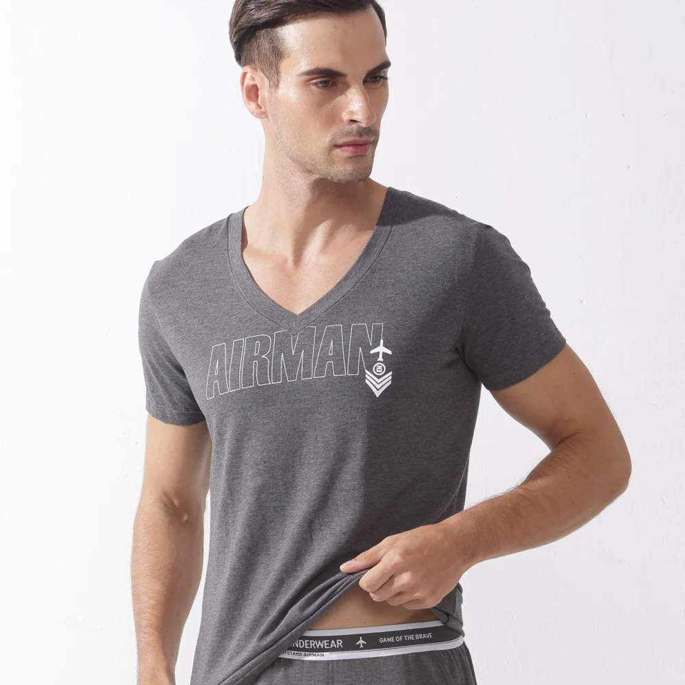 52025 Men V-neck Undershirt Soft Cotton Modal Stylish Short Sleeve T-Shirt Light Comfortable T-shirt Sleepwear Men Top Homewear