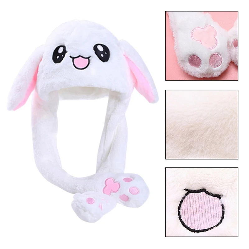 Plush Moving Rabbit Ears Hat Cute Cartoon Toy Hat Kawaii Funny Birthday Gift Bunny Plush Cap Winter Hat For Party Game Gorras