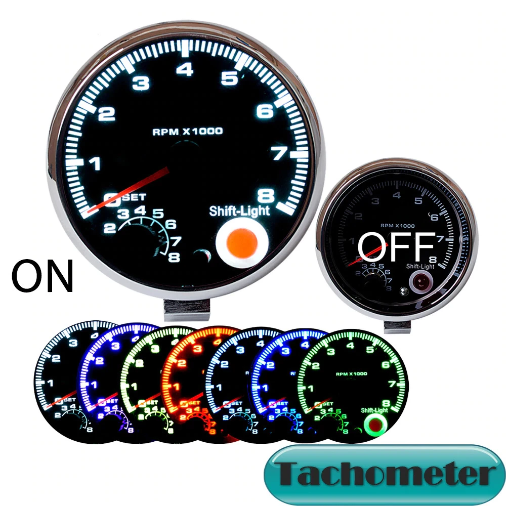 New GAUGE Car Gauge 3.75 Inch 95mm Tachometer Chrome for 7 LED Colors Adjustable 12V 3 3/4