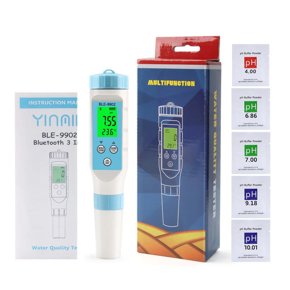 Imagem -02 - Esperto do Medidor de ph do Dente Azul Tds ph Tds Medidor de Temperatura Verificador do Monitor da Qualidade da Água de Digitas para a Piscina Profissional