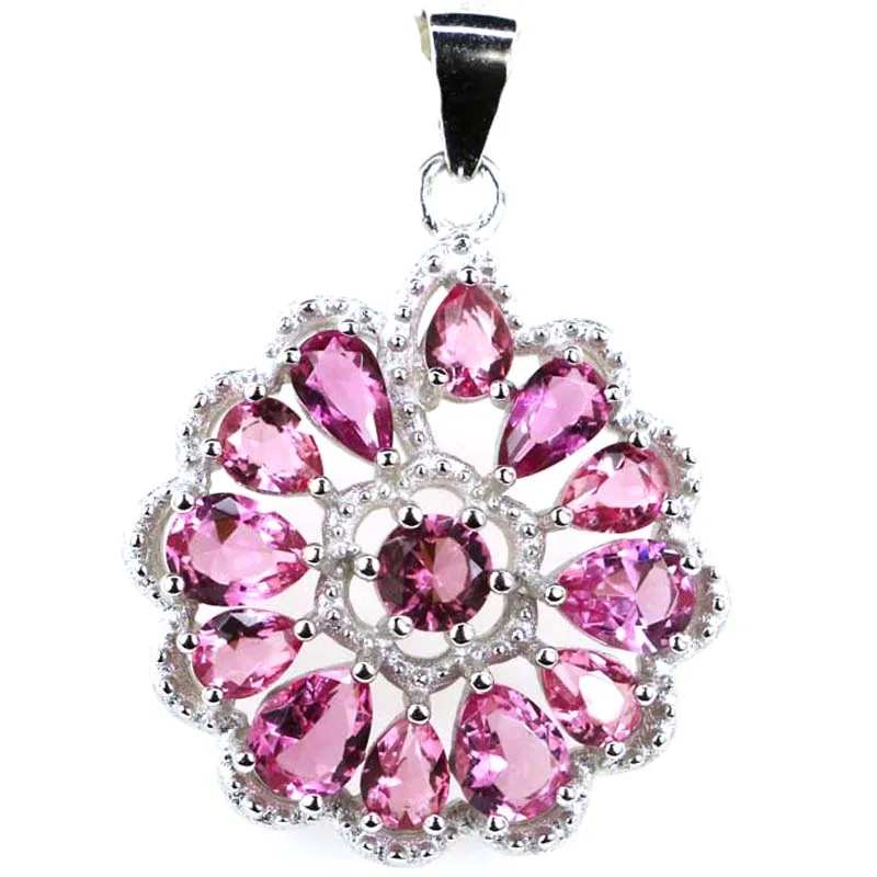 

29x21mm Lovely Flower 4.0g Pink Tourmaline Violet Tanzanite Citrine CZ Birthday Gift 925 Solid Sterling Silver Pendant