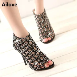 Ailove-Botas de baile con diamantes de imitación para mujer, zapatos de baile latino de salón, Tango, Salsa, Vals, Danc, tacones con punta abierta, S029