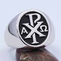 Chi Rho ΧΡ Alpha Cross chrismon Jesus Sacred labarum Sterling Silver Ring