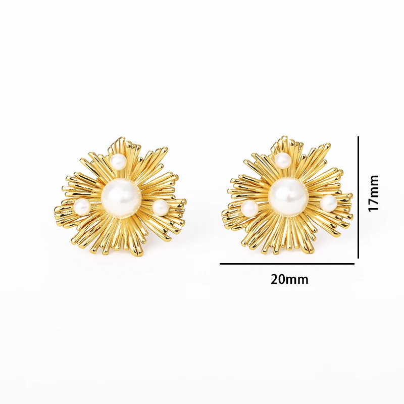 Gold Color Vintage Irregular Flower Large Pearl Geometric Earrings For Women Temperament Drop Earing Luxury Jewelry Bijoux Femme image 2