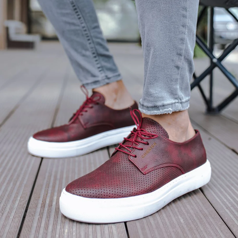 

Chekich Men's and Women's Casual Shoes Claret Red Color Artificial Leather Lace Up Spring Summer Seasons Comfortable Fashion Wedding Classic Orthopedic Sport Lightweight Odorless Sneakers Breathable Suits CH061 V3