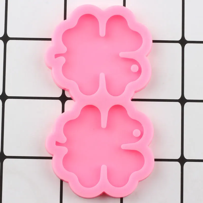 Shiny L/M/S Four Leaf Clover Earring Silicone Mold Leaves Christmas Keychain Molds Epoxy Resin Craft Jewelry Moulds Pendant