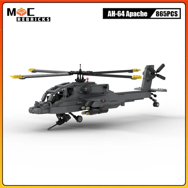 Military Armed Plane Technical AH-64 Apache Assembly Building Blocks Moc Helicopter Aircraft Bricks Toy Model for Children Gift