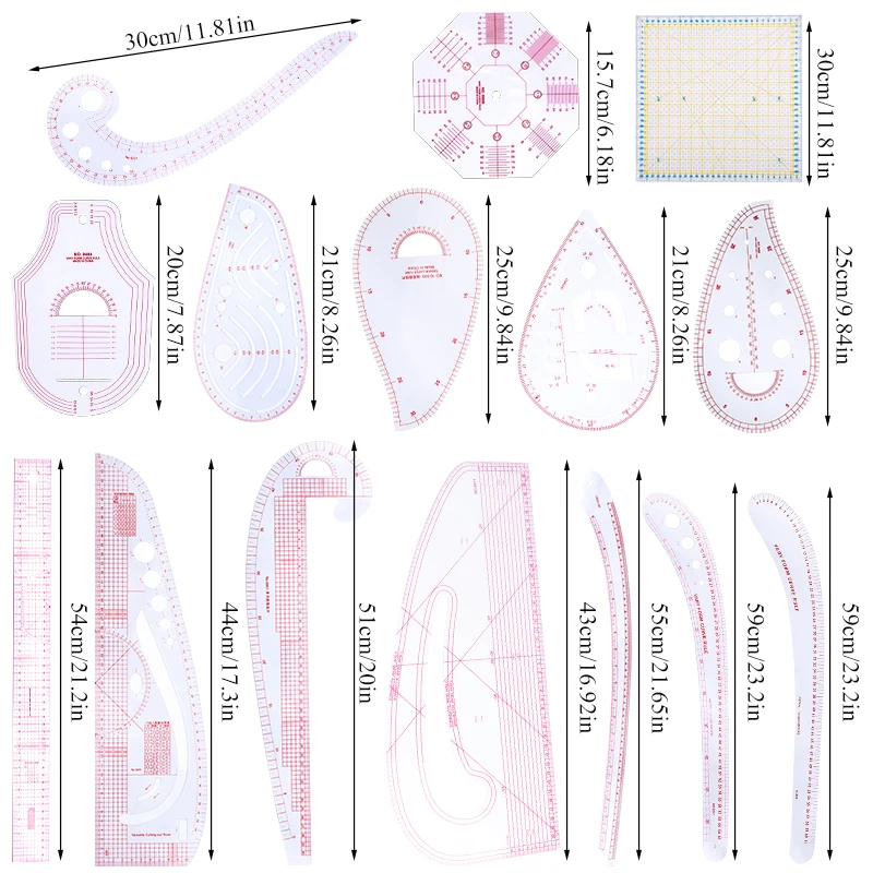 Multifunction Patchwork Ruler Plastic French Curve Sewing Ruler Measure Tailor Ruler Making Clothing Bend Ruler Tools