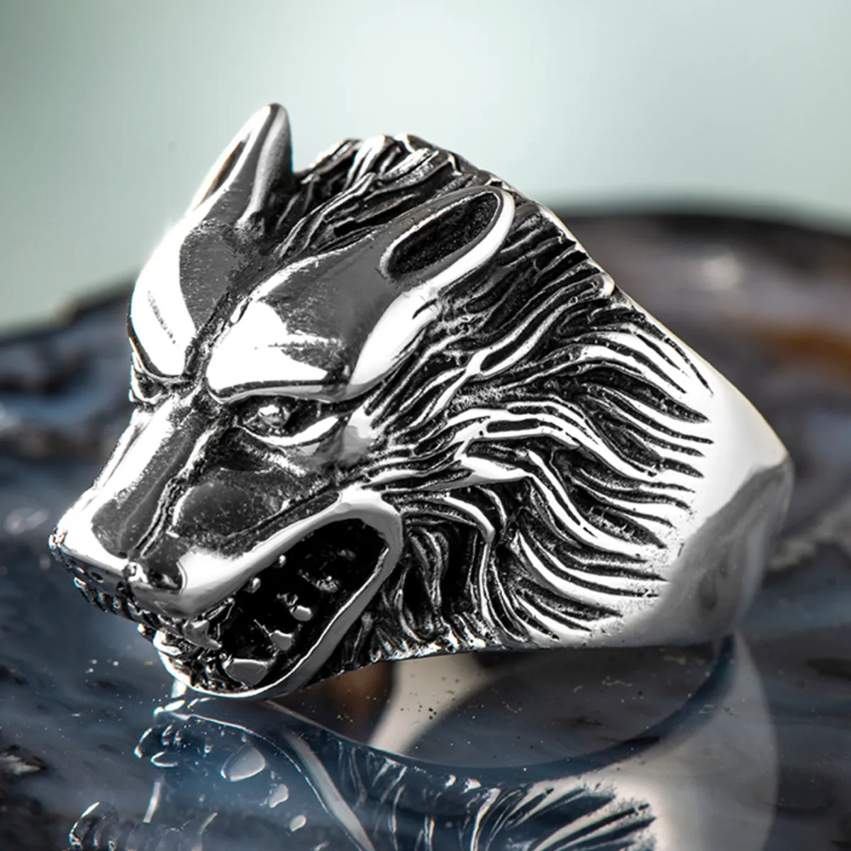 925 Sterling Silver 3D Furious Wolf Men's Ring Animal Figured Special Design Exclusive Ring for Men Made in Turkey