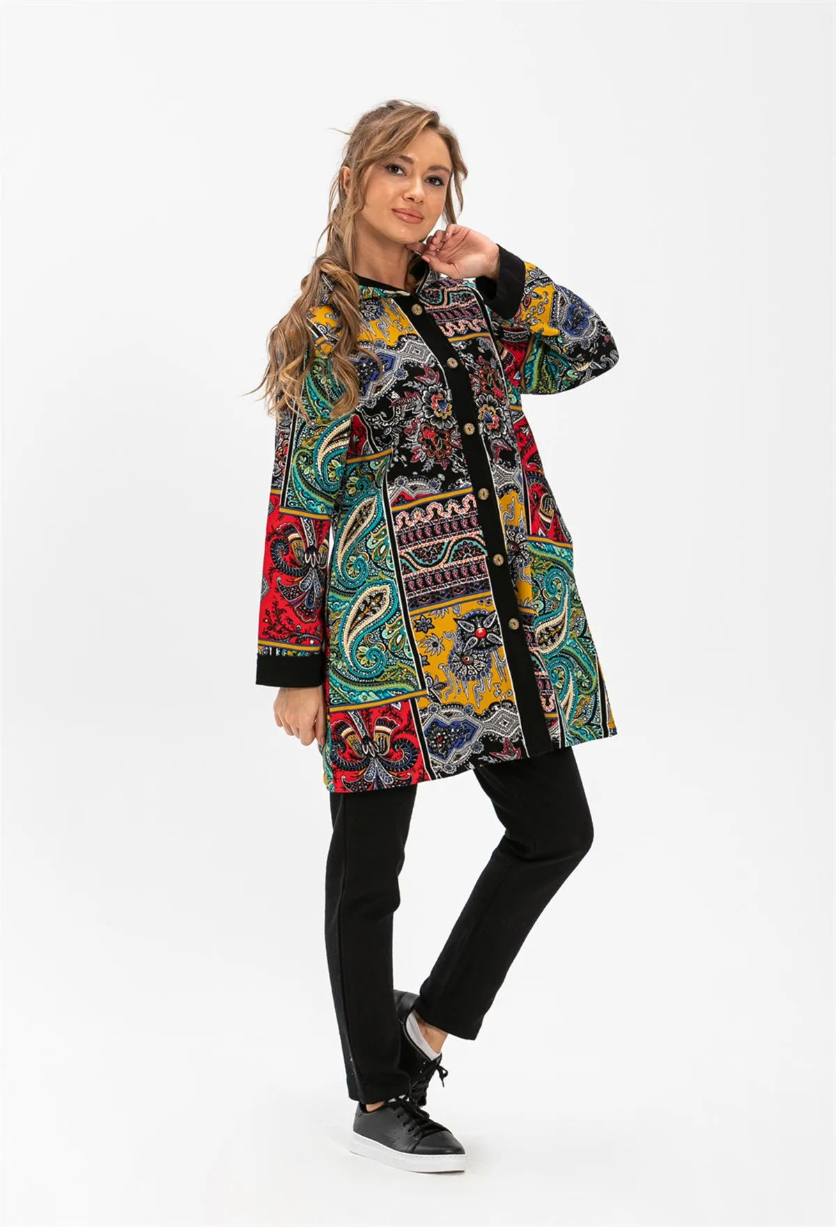 

Handmade Flannel Fabric Paisley Patterned Winter Multicolor Hooded Women's Jacket 2022 New Fashion Outwear