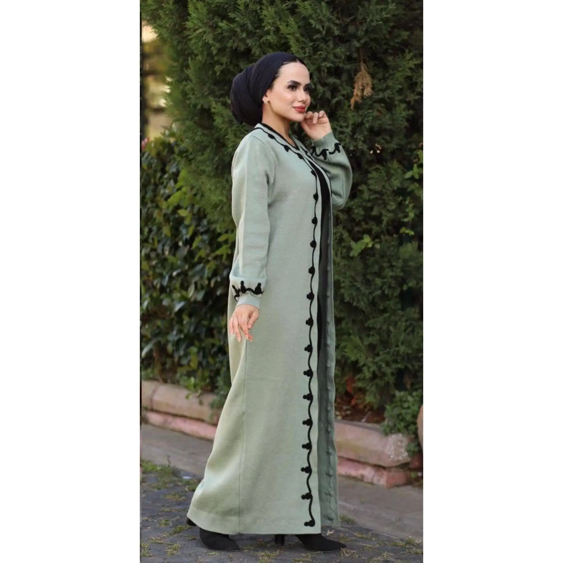 2 Piece Women\'s Set Stipes Patterned Maxi Dress and Long Sleeve Maxi Cardigan Knitted Suit Turkish Quality Muslim Clothing