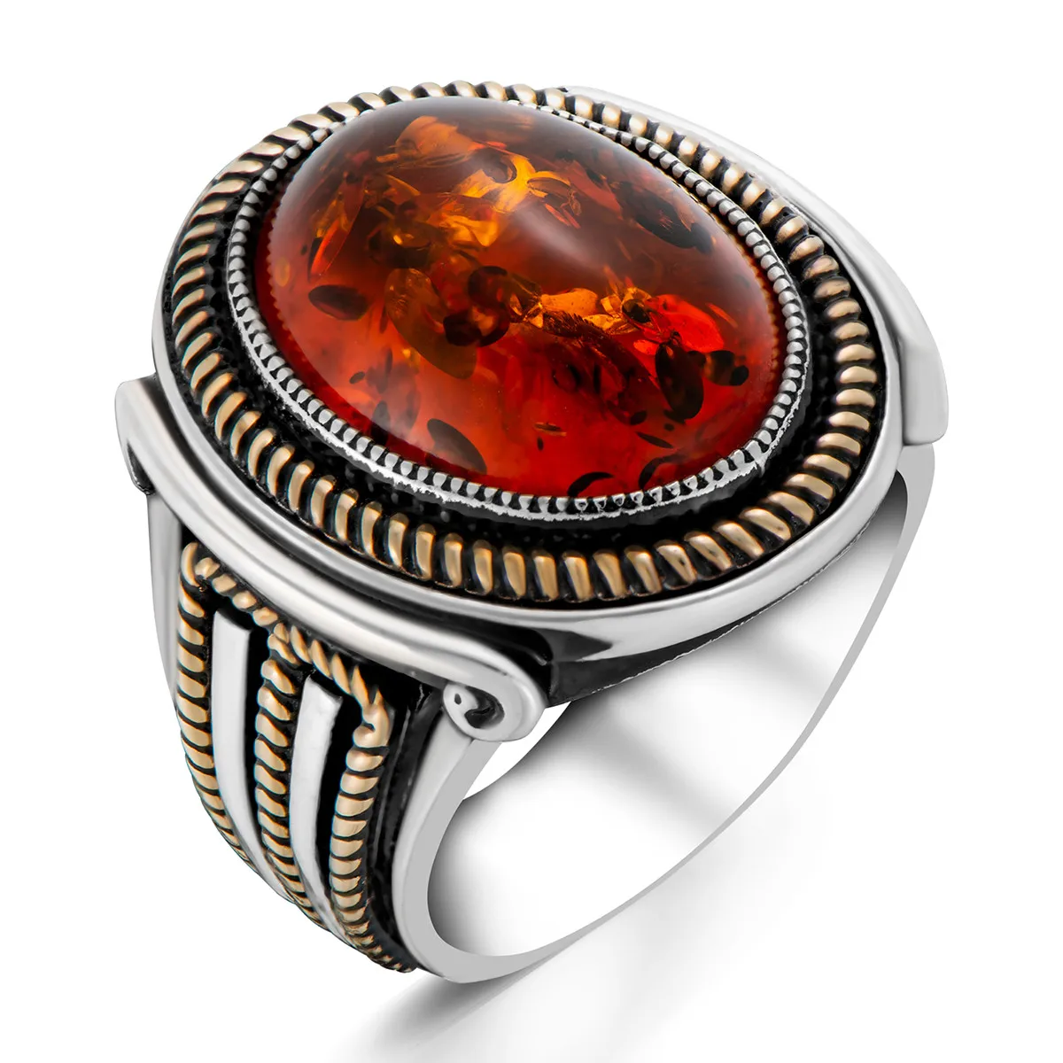 925 Sterling Silver Oval Orange Synthetic Stone Exclusive Men's Ring Chic Accessory for Men Special Ring Made in Turkey