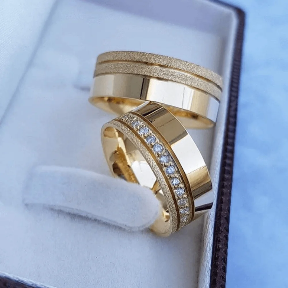 SILVERFONI 925 Sterling Real Silver Wedding Rings Set For Men And Women Jewelry Hand Made Anniversary Gift New Season Gold Plate