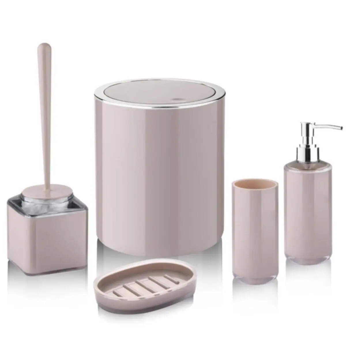 

5 Pcs Bathroom Accessory Set Decorative Lux Toilet Brush Trash Can Liquid Soap Dispenser Solid Soap Dispenser Toothbrush Holder