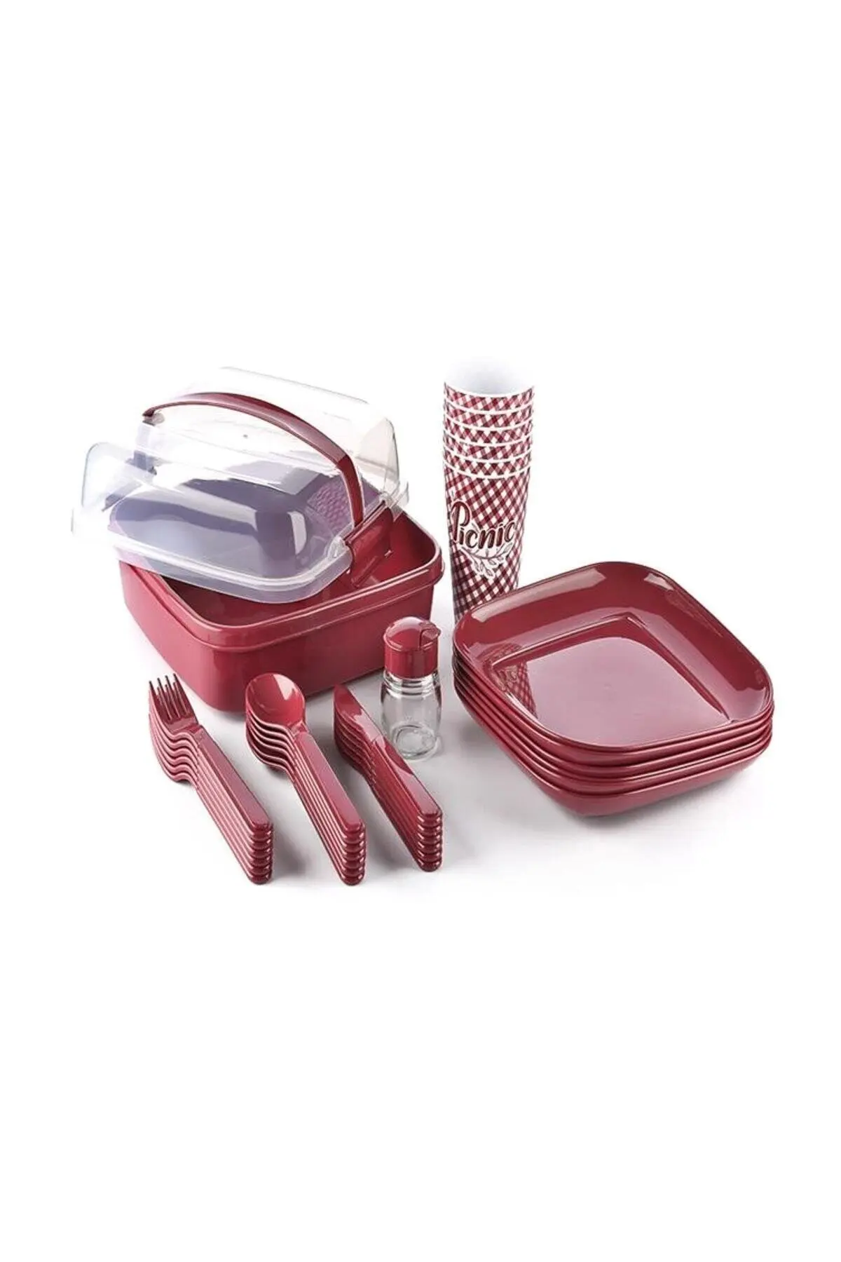 32 Piece Picnic and Camping Meal Set BPA-free healthy plastic nestable cutlery and knife in a carrying case