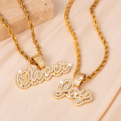 Iced Out Custom Name Necklace Double Layer Personalized Diamond Letter Pendant Stainless Steel Gold Chain Nameplate Jewelry Gift