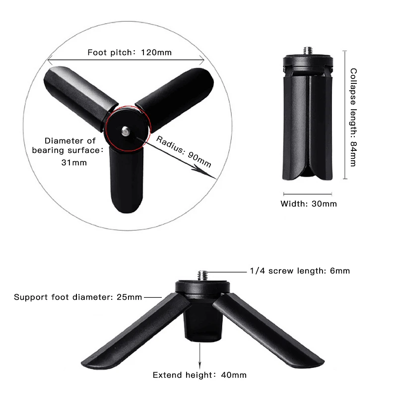 Tragbare Mini Tisch Stativ Schreibtisch Stativ mit 1/4'' Schraube Geeignet für Kamera Video Licht Panel Ring Licht LUXCEO P200 q508A