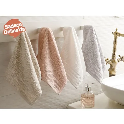 English Home Royal Stripe Dobby Set of 4 Hand Towels 30X40 cm Ecru-Light Beige-Nude-Gray