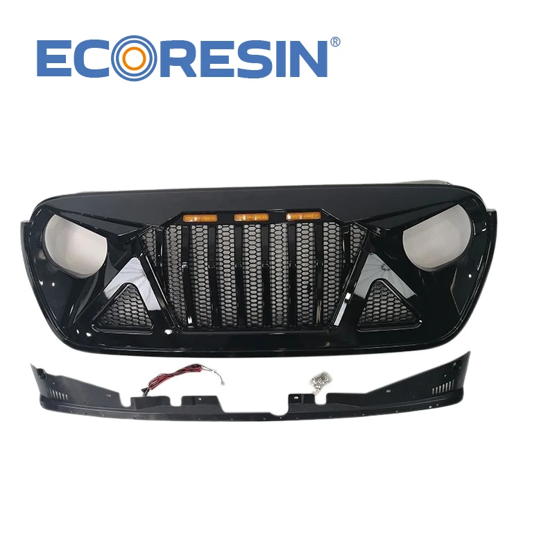 For Jeep Wrangler 2018-2022  JL JT  Jeep Auto Parts Front  Bumper SHARK LED Grille Exterior  Accessories Insert Mask Style Grill