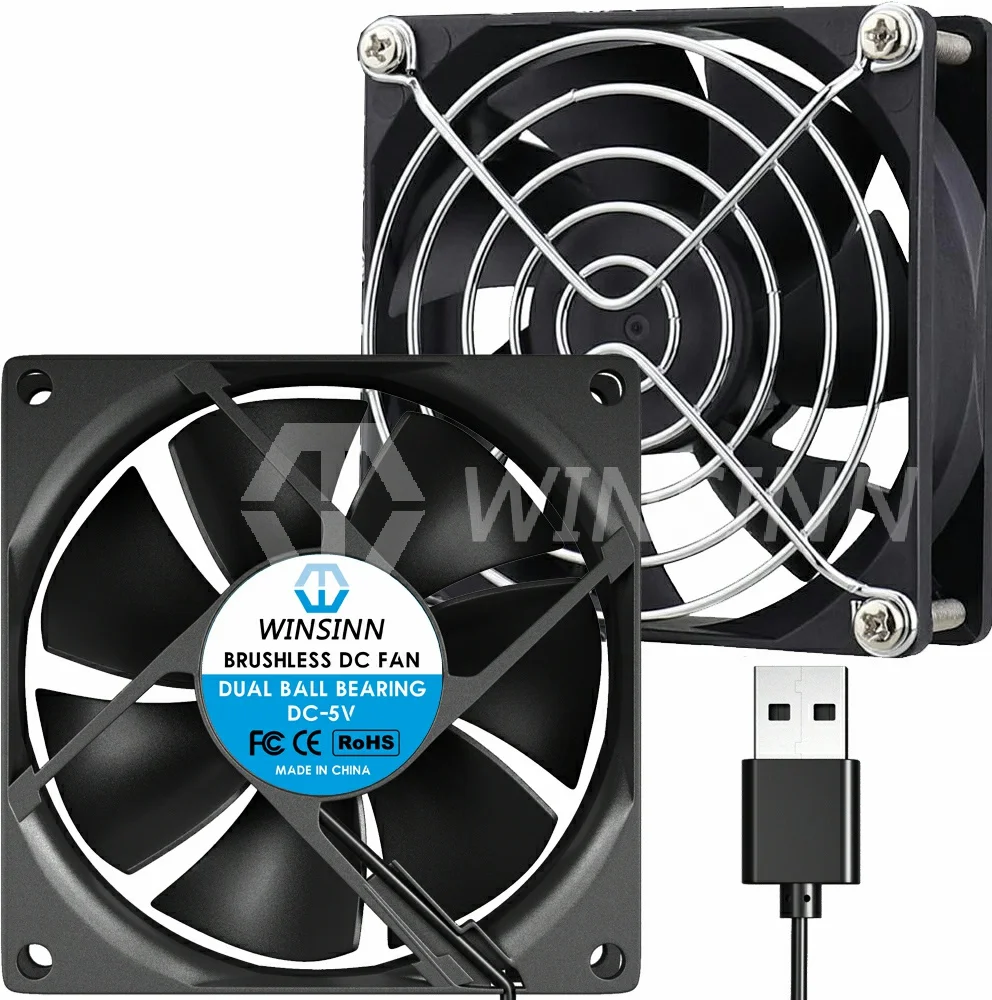 

WINSINN 8025 80mm USB Fan DC 5V Sleeve / Dual Ball Bearing Brushless Cooling 80x25mm 2PIN [2-Pack]