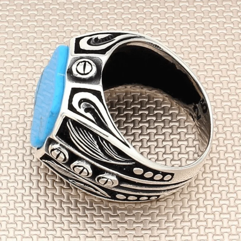 SILVERFONI Real 925 Sterling Silver Ring For Men Stylish Jewelry Fashion Turquoise Stone Gift Male Accessories All Size 2021